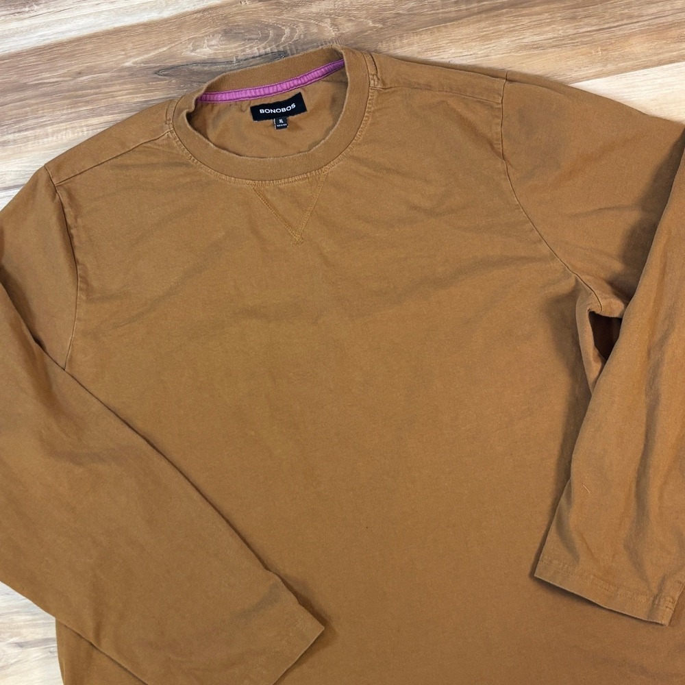 Bonobos Long Sleeve T-Shirt Mens XL Minimalist Organic Cotton Heritage‎ Brown